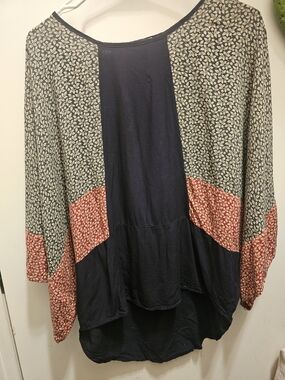 Comme Toi Color Block Boho Peasant Blouse High Low Open Sleeve Med Whimsigoth EU